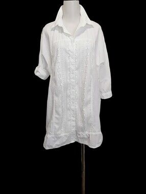 ☘️☘️White 100% Cotton Embroidered Longline Women’s Shirt or Shirt Dress